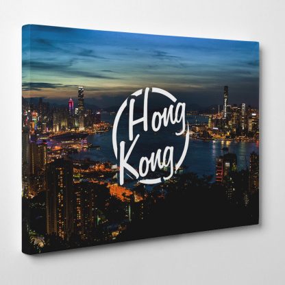 Hong-Kong-Retro-circle-font-city-at-night-Framed-Canvas-Art-Print-351813859021