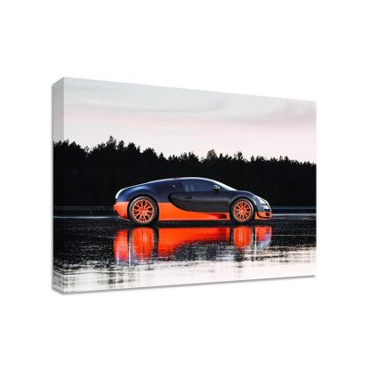 Bugatti-Veyron-Ice-Lake-Framed-Canvas-Art-Print-Car-Art-Many-Sizes-351642450058